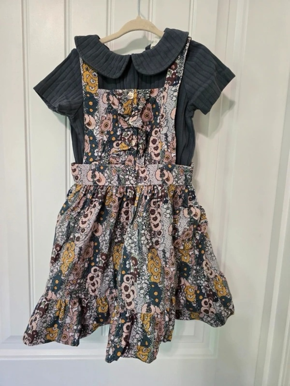 Red Floral Pinafore Dress with Charcoal Tee by Red
